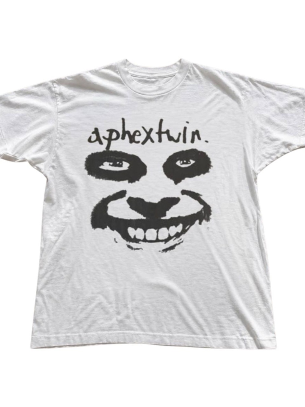 White Graphic Tee with Black Face Print